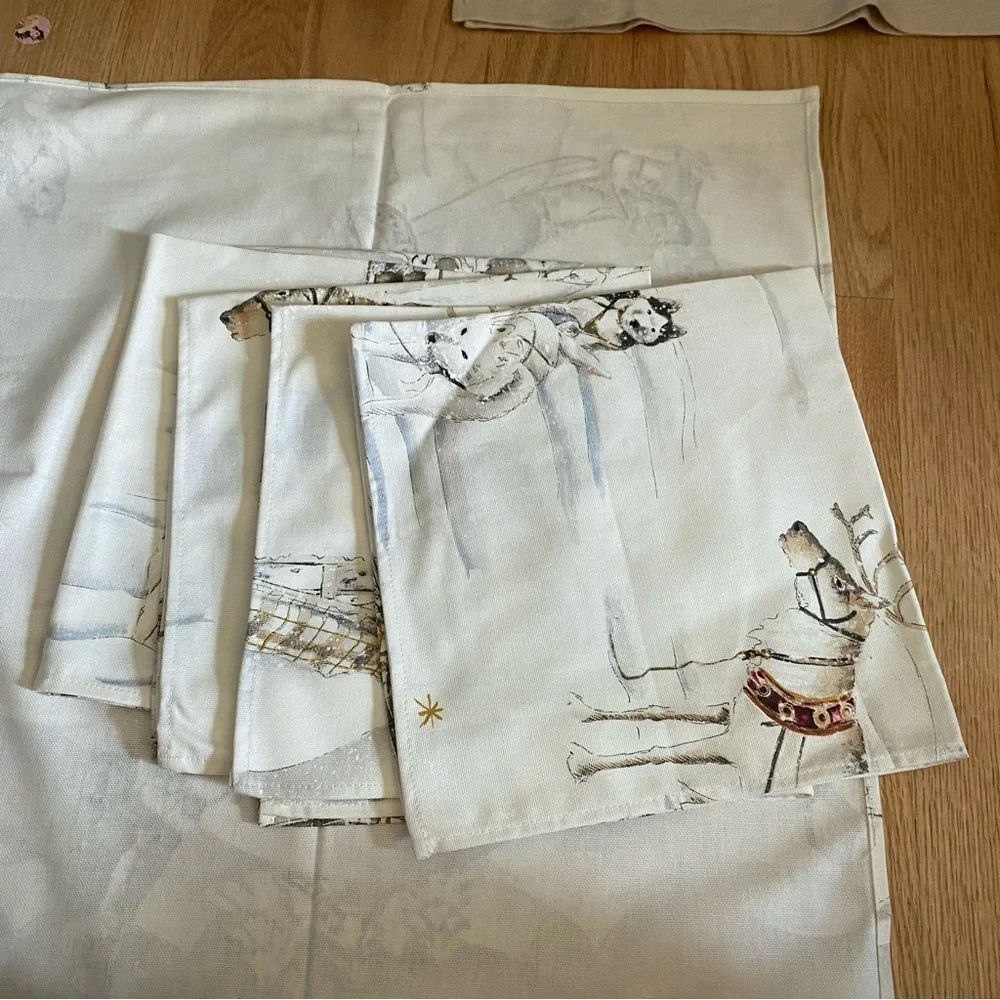 La Maisonnette Made in France 100% Cotton Napkins Bundle Lot of 5 + 1 Linen Deer